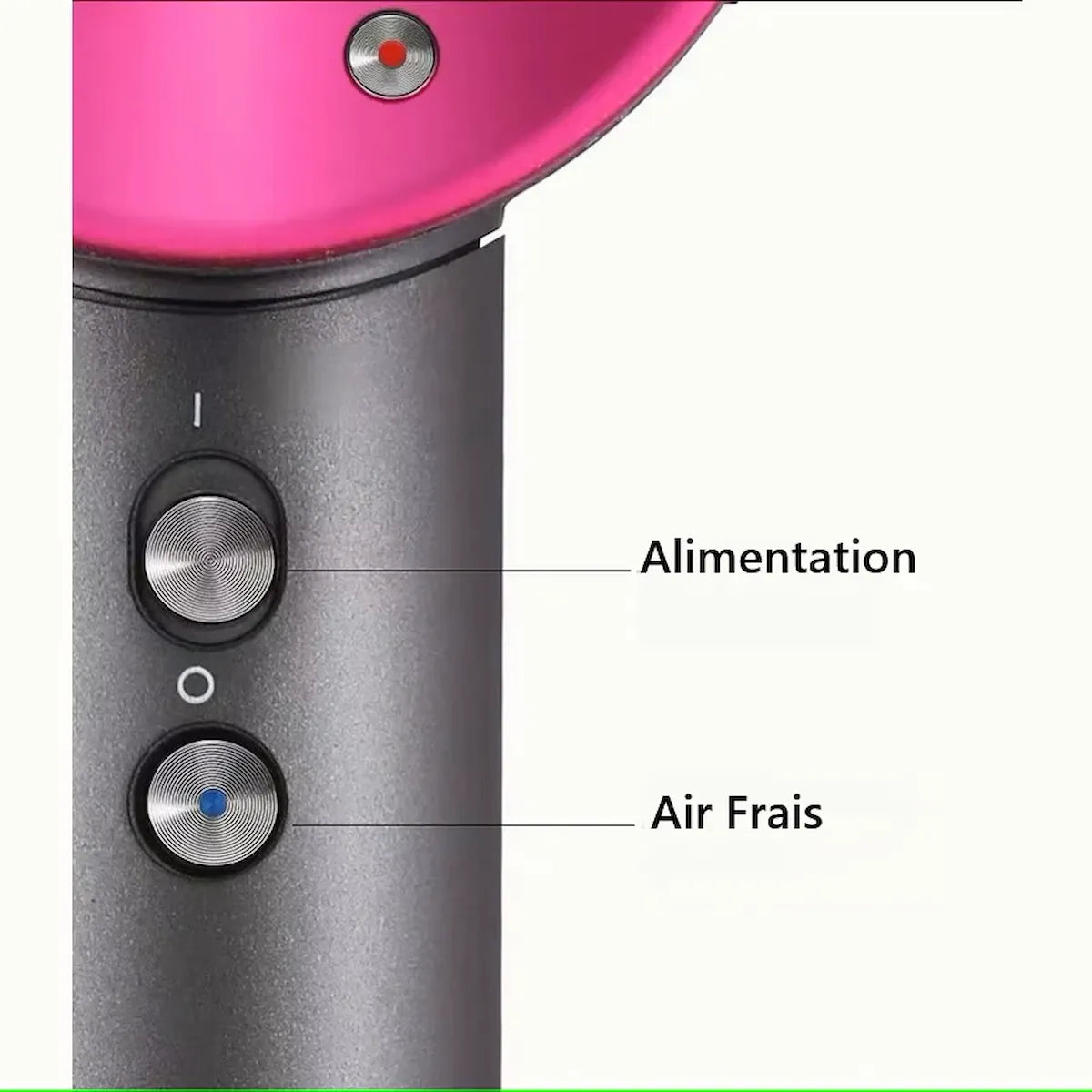 Commandes du sèche-cheveux sans pales avec boutons d’alimentation et air frais
